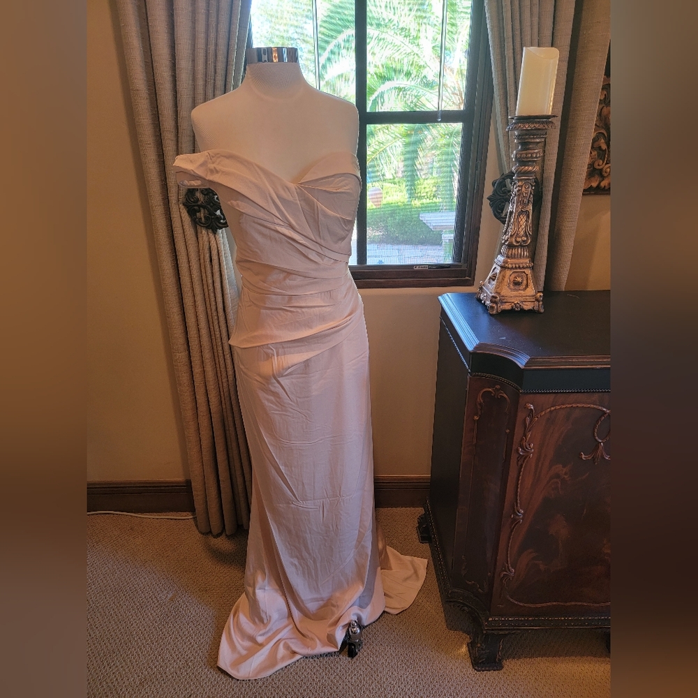 Off The Shoulder Sweetheart Neckline Gown With Slimming Side Ruching